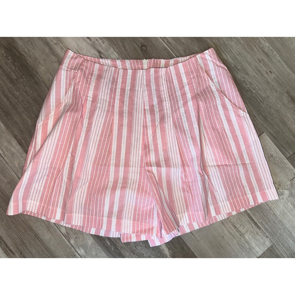 Umgee Striped Shorts Women Pink White Pleated High Rise Cotton NWT Large